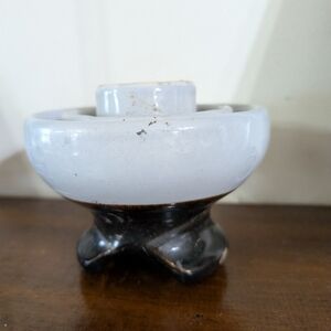 Vintage White & Black Ceramic Porcelain Power Line Insulator Industrial Railroad